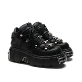 Punk Lace Up Women Shoes | Gothic EMO Ankle Boots Black - White
